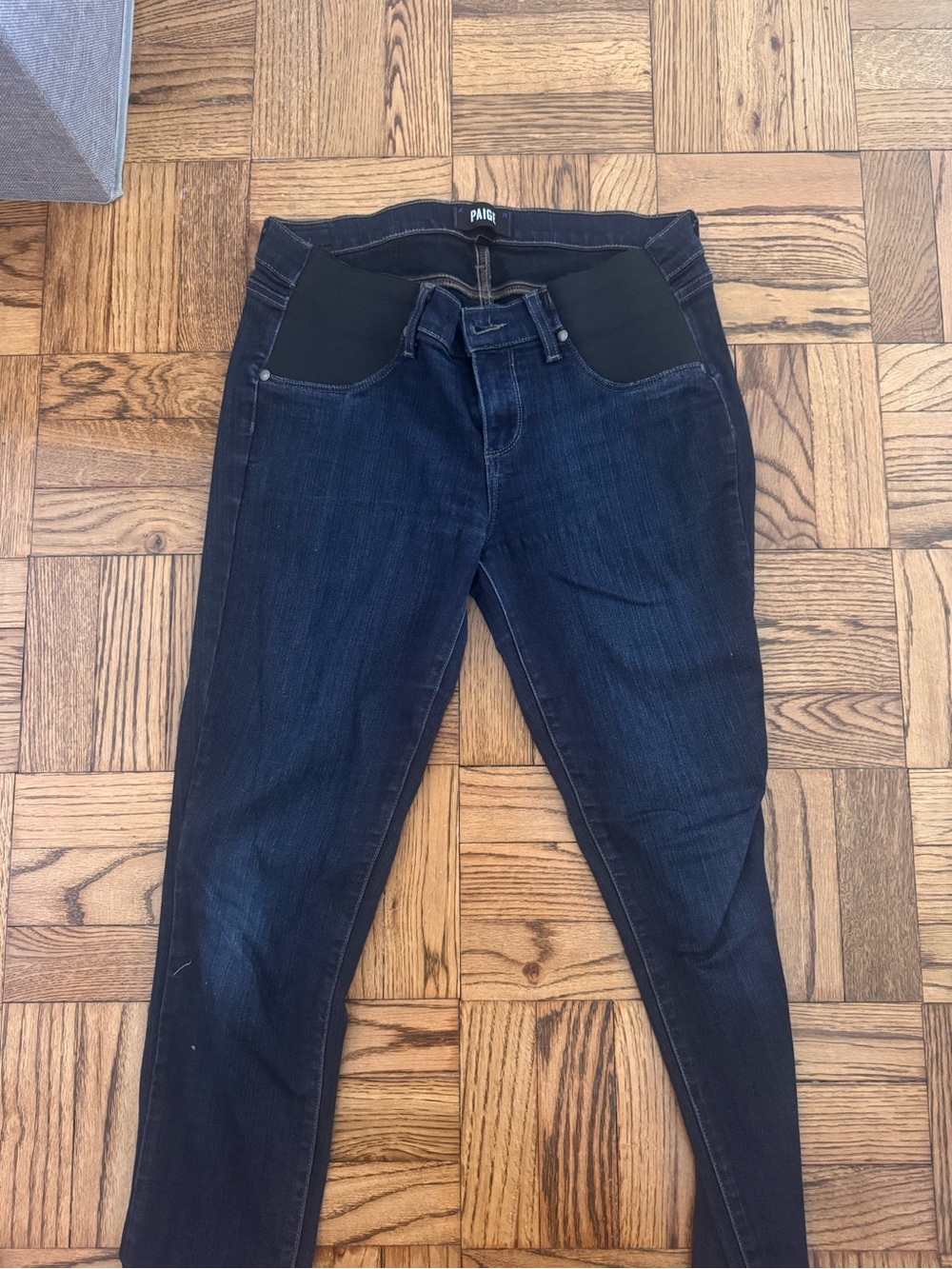 PAIGE Dark Blue Maternity Jeggings with Black Stretch Panel